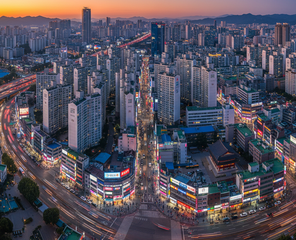 韓国の街並みを俯瞰するイメージ